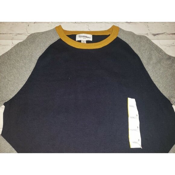 Nwt Goodfellow & Co Men's S Long Sleeve Pull Over Navy Grey Yellow Knit Sweater - Picture 2 of 3